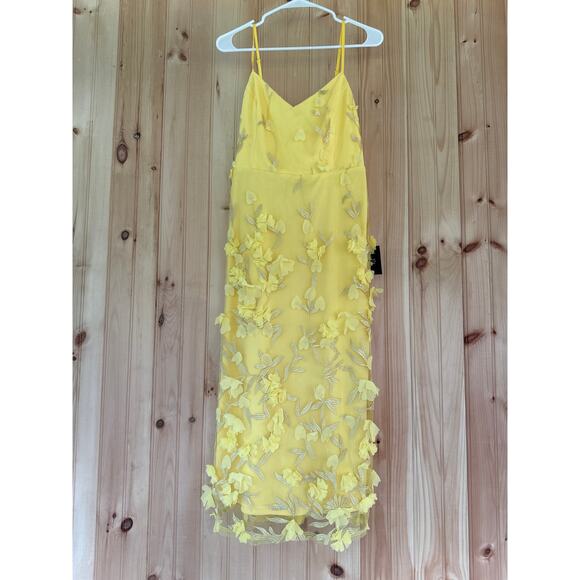 NWT Lulus Limitless Adoration Yellow 3D Floral Embroidered Midi Dress Fairy Sz M - Picture 2 of 8